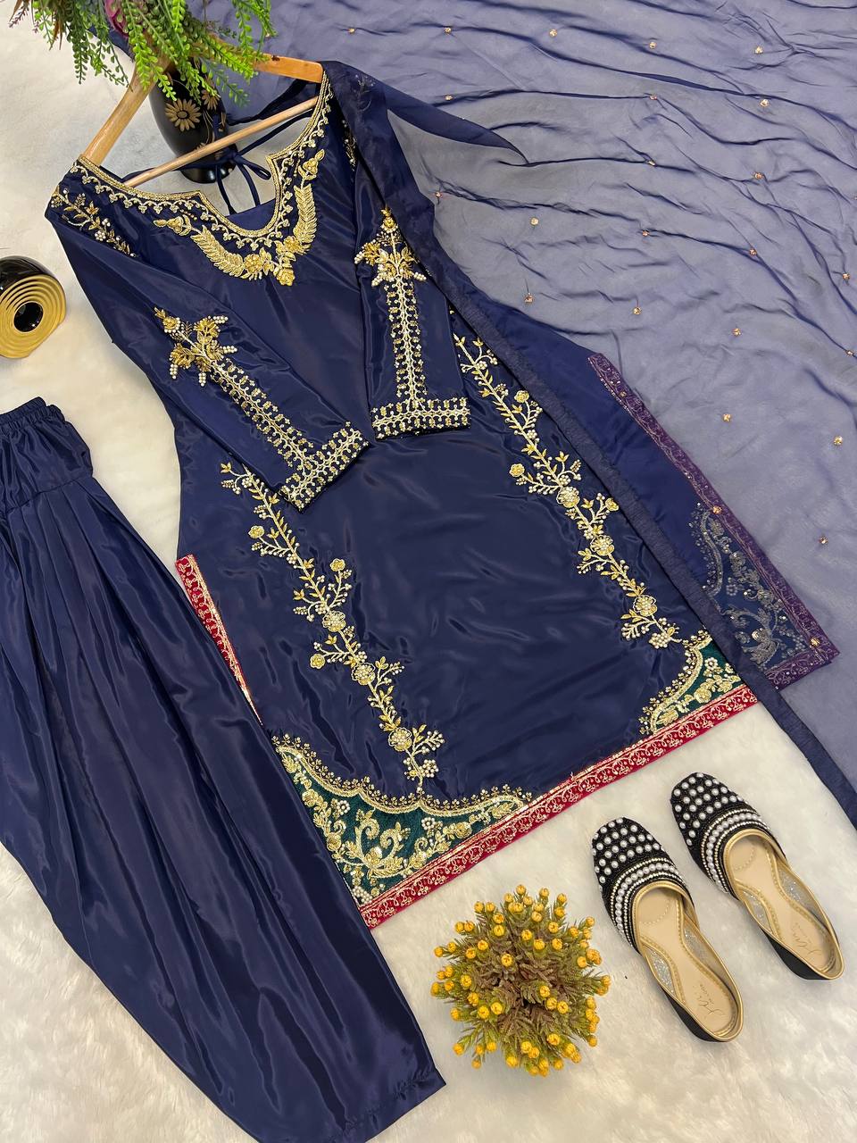 Navy Noir Gold-Embroidered Suit